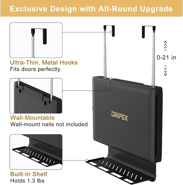 Dripex 3-Way Mirror with Storage Shelf, Black · Without LED