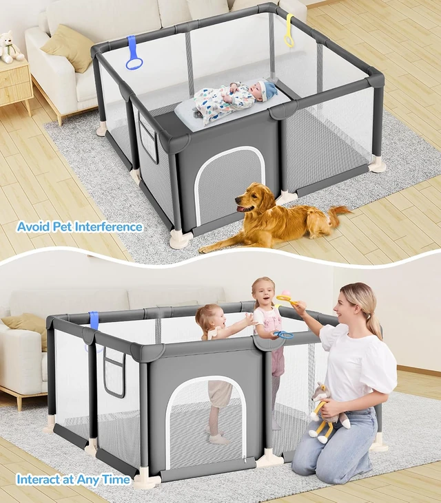 Dripex 47-Inch Mesh Baby Playpen, Grey