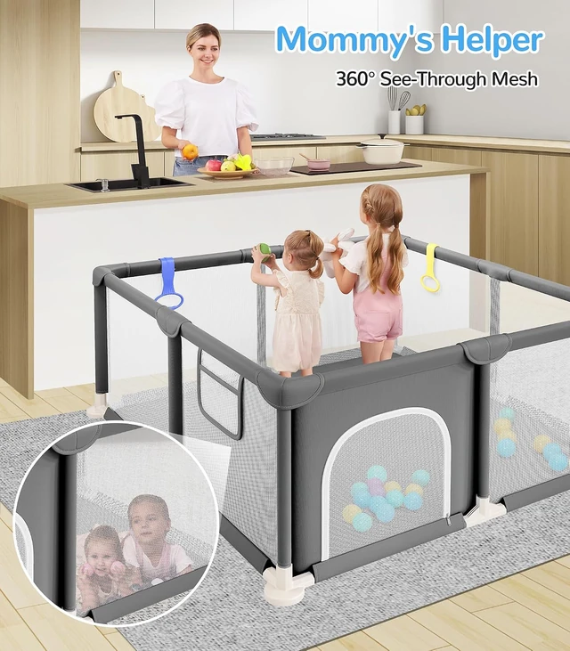 Dripex 47-Inch Mesh Baby Playpen, Grey