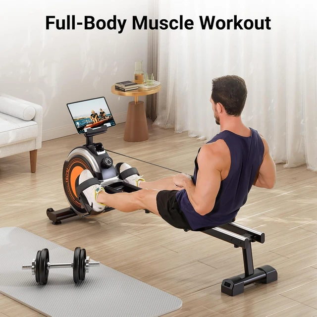 Dripex 16-Level Magnetic Rowing Machine, Black and orange
