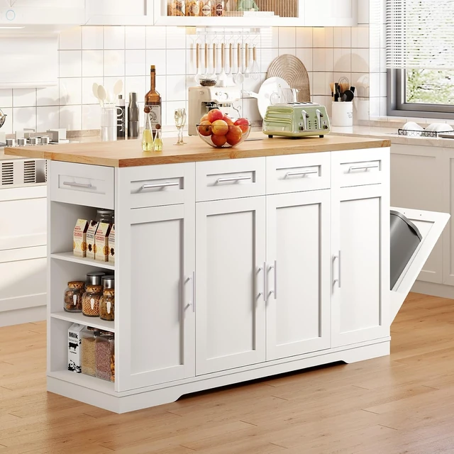 Dripex 53-Inch Rolling Kitchen Island, White
