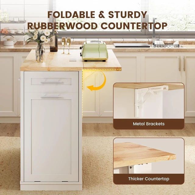 Dripex 53-Inch Rolling Kitchen Island, White